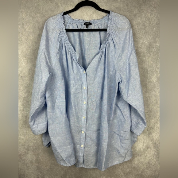 Talbots Breathable Linen Baby Blue Woman Blouse Size 2x - Picture 1 of 7